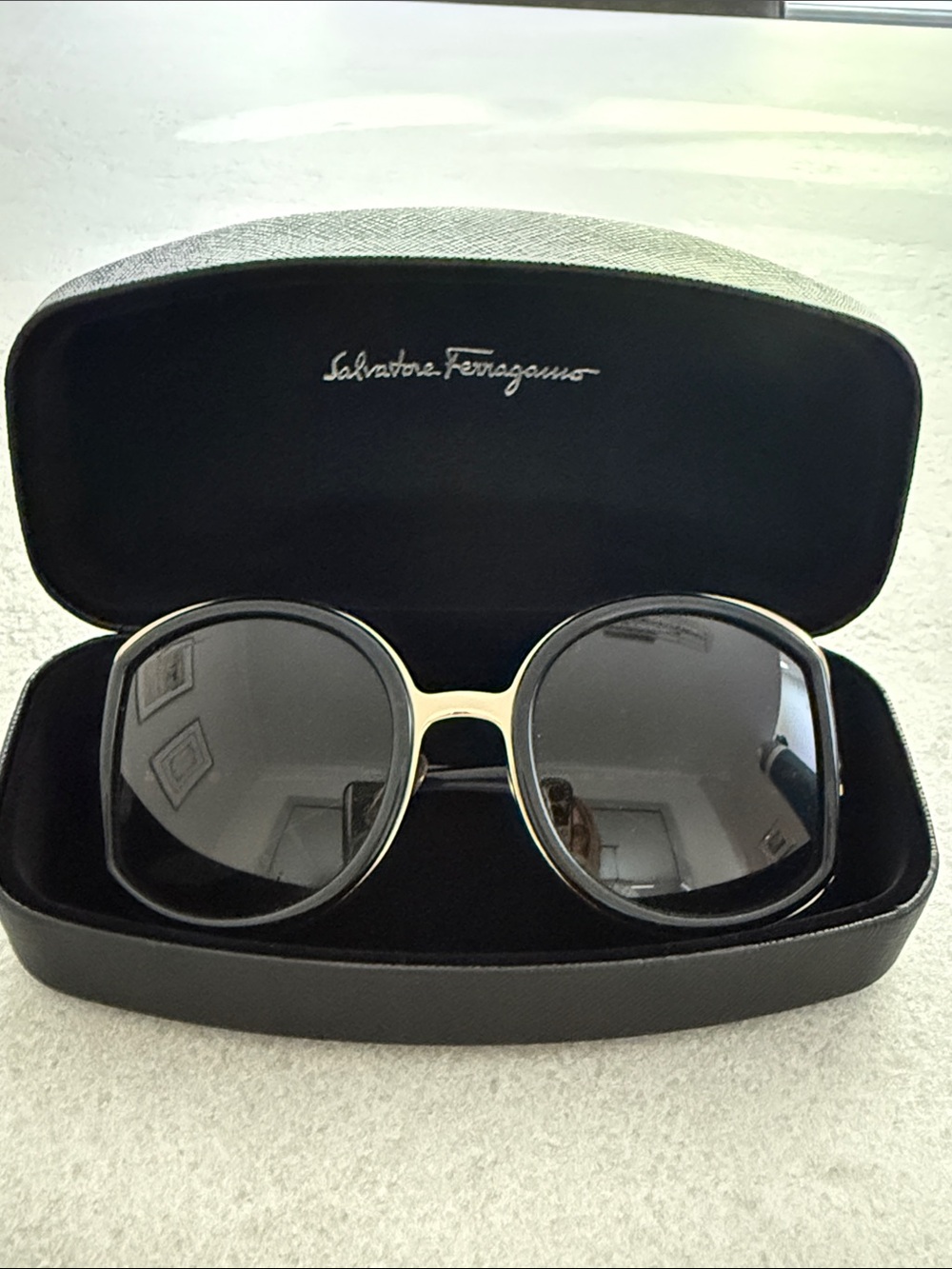 Salvatore Ferragamo Black and Gold Women's Sunglasses SF719S 001